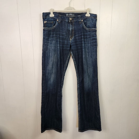 Silver Jeans Zac Mens 38x36 Blue Relaxed Straight Dark Wash Denim Western - Picture 2 of 11